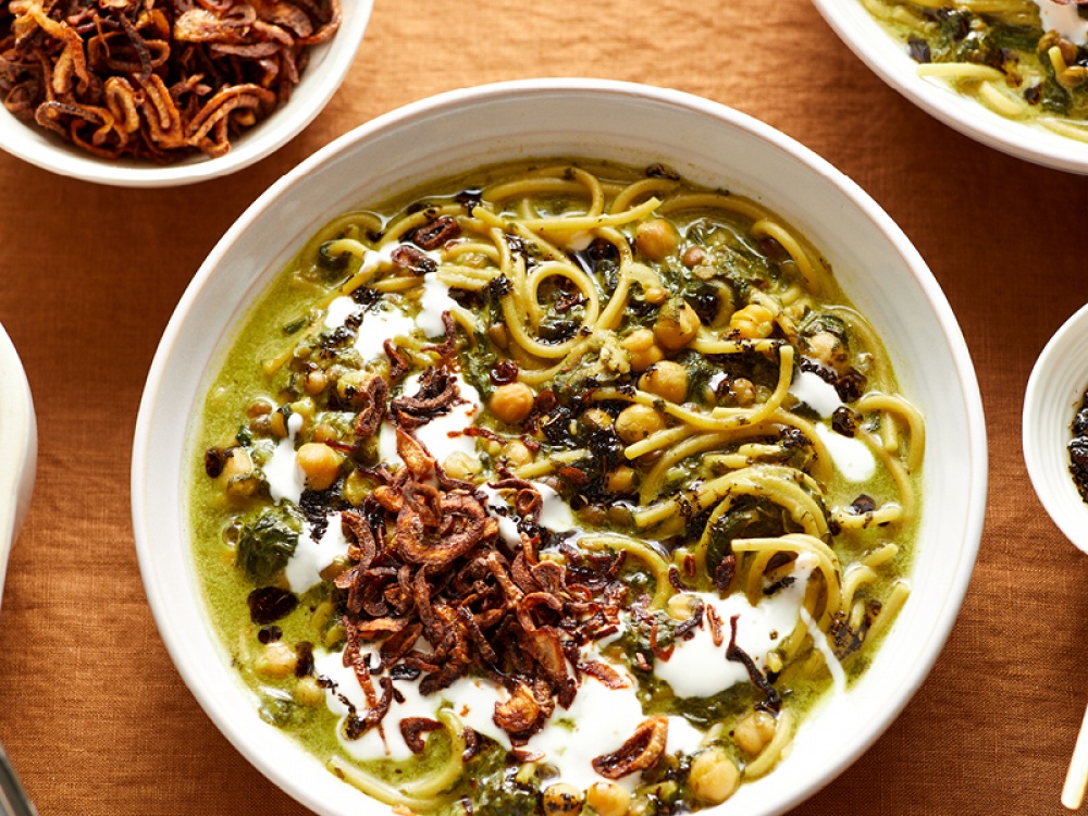 Vegan Persian Greens, Beans and Noodle Soup Living North